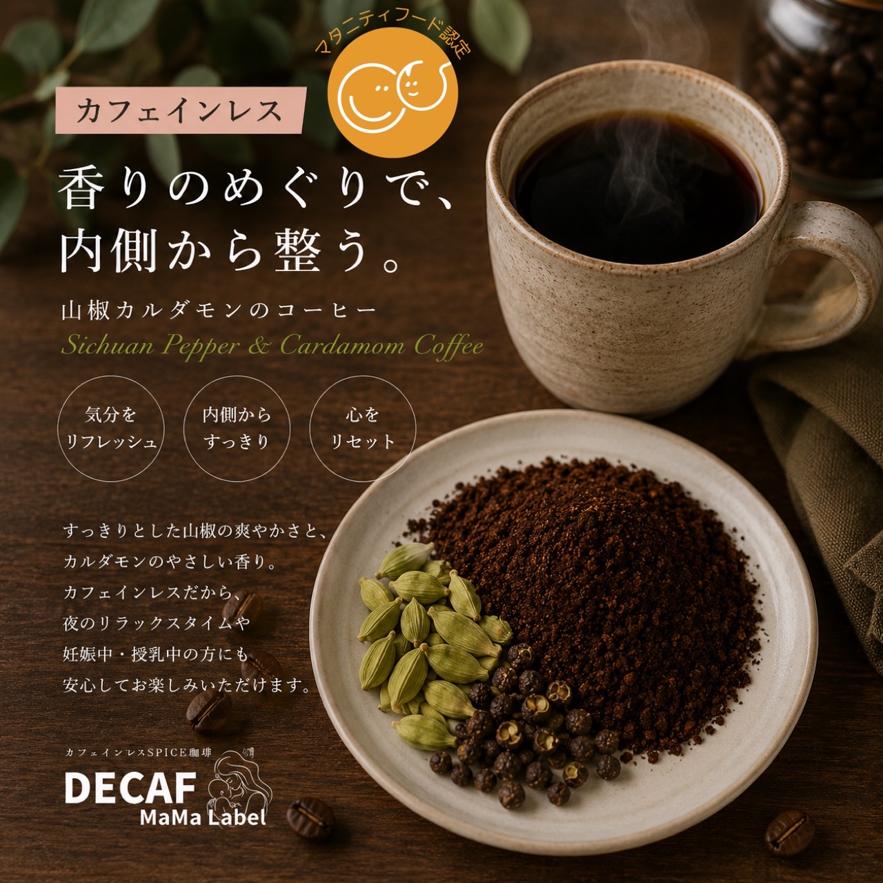 マタニティフード認定山椒カルダモンのカフェインレスコーヒー