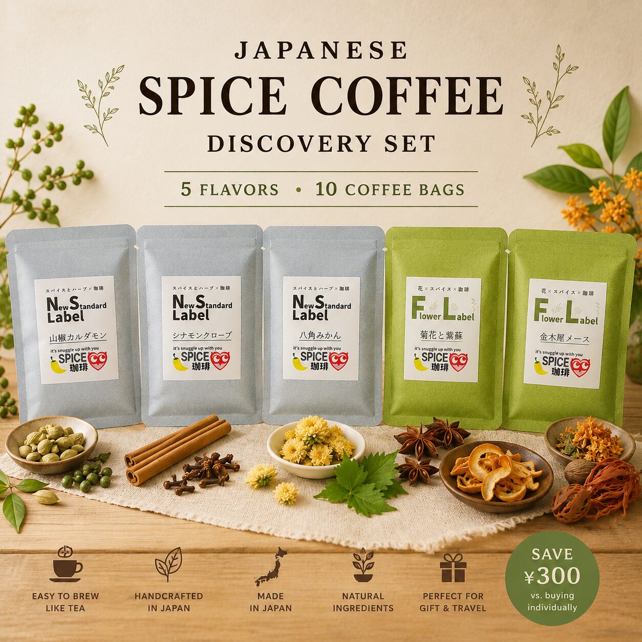 Japanese Spice Coffee Discovery Set | 5 Flavors / 10 Bags