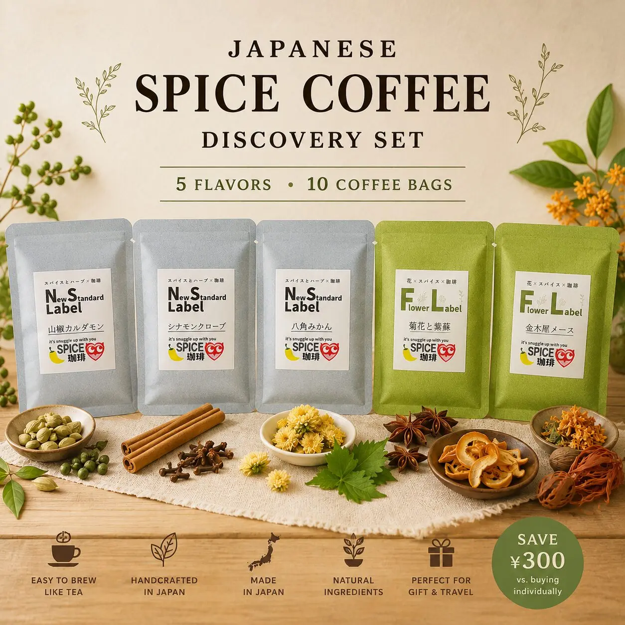 Japanese Spice Coffee Discovery Set | 5 Flavors / 10 Bags | SPICE珈琲
